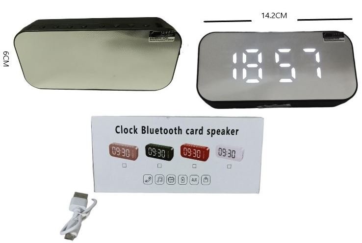 RADIO RELOJ DESPERTADOR ESPEJADO B/T/FM/AUX/MP3 1361-M