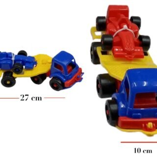 CAMION CON TRAILER + AUTO DE CARRERA F1 DURAVIT  27cm x 10cm       7839