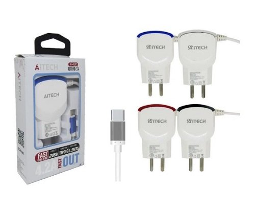 CARGADOR RAPIDO AITECH 4.2A TIPO C 1.2M + 2 USB -