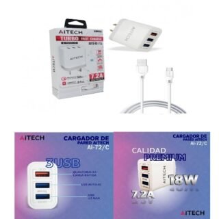 CARGADOR AITECH QUALCOMM 3.0 3USB 7.2A TIPO C AI-72C