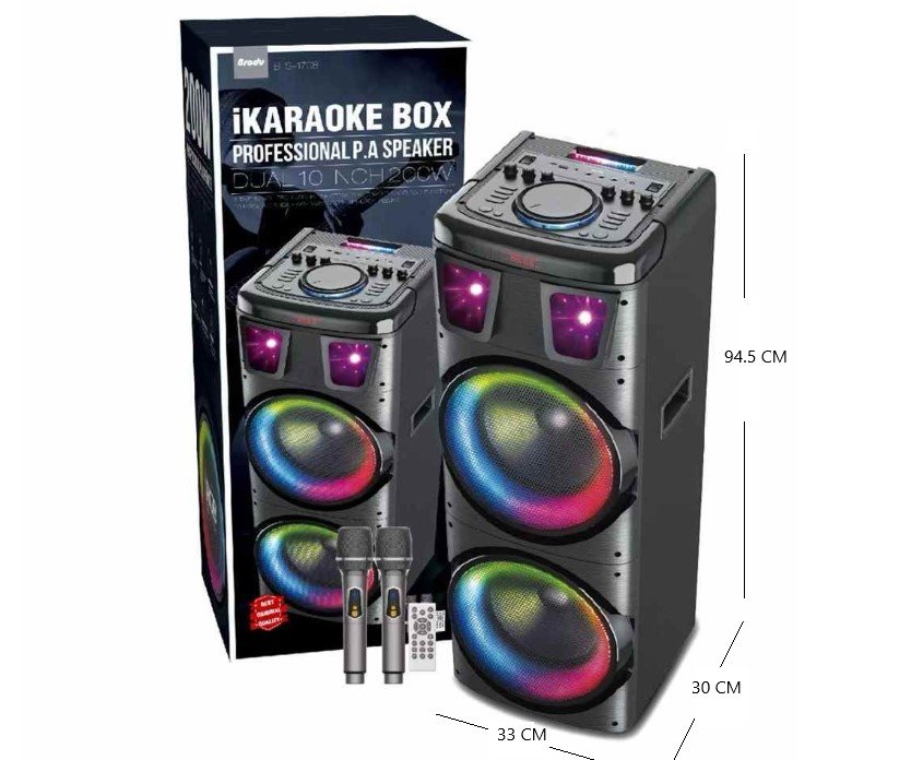 PARLANTE BT CON LUZ 10X2 PLG 200W BTS-1708