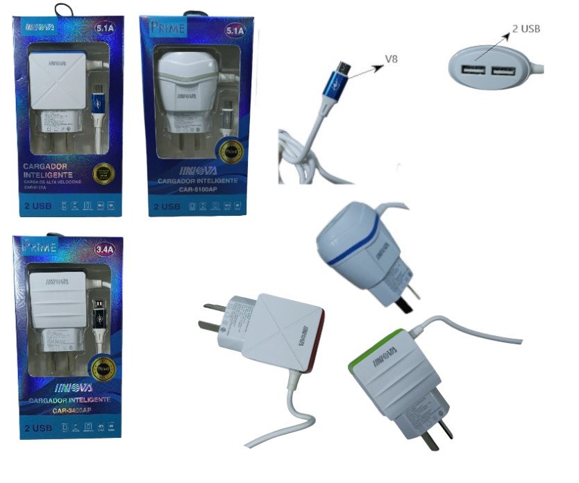 CARGADOR V8 INOVA 5.1A 2 USB CAR-5101A CAR-3400AP CAR-5100AP
