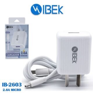 CARGADOR IBEK 2.6A V8-MICRO CABLE DESMONTABLE IB-2603