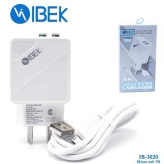 CARGADOR IBEK 3.1A MICRO-V8 CABLE DESMONTABLE IB-3020