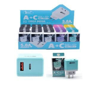 ADAPTADOR CABEZAL IBEK USB + TIPO C 5.8A BLANCO IB-582