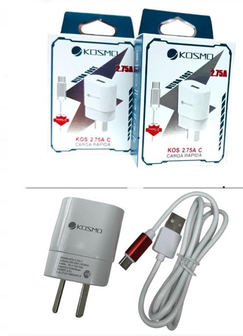 CARGADOR KOSMO TIPO C 2.75A CABLE DESMONTABLE KOS-275C
