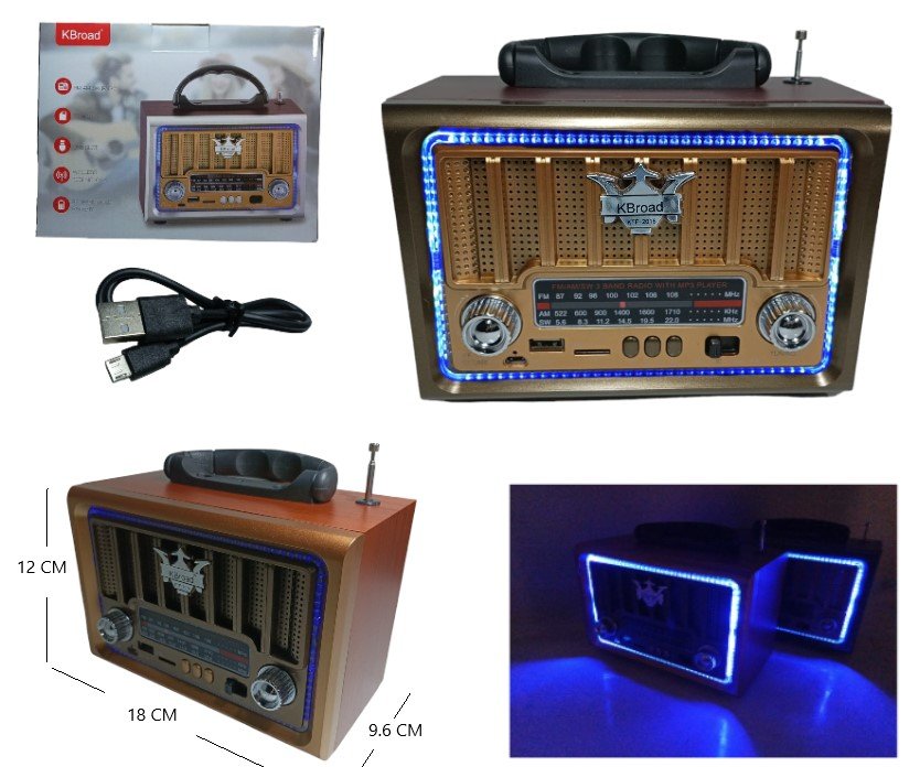 RADIO VINTAGE FM,USB,TF CARD RECARGABLE KTF-2016