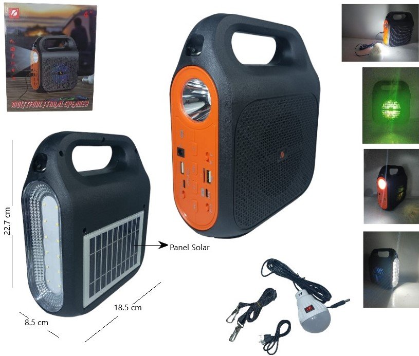 PARLANTE BT SOLAR+POWER BANT+FOCO+LINTERNA KTS-1837