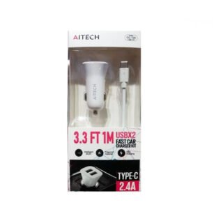 CARGADOR DE AUTO AITECH TIPO C + DATA CABLE 2.4A CC-105