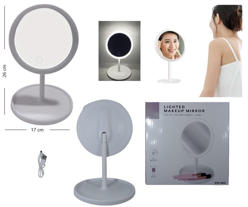 ESPEJO LED RECARGABLE MAKEUP MIRROR 18CM C/USB NC-5031