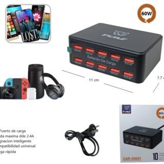 ESTACION DE CARGA 10 PUERTOS USB TOTAL 60W              CAR-59051