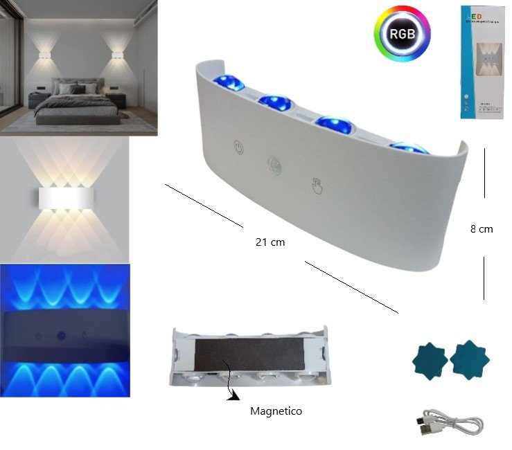 LED DE PARED BIDIRECCIONAL RGB C/SENSOR IMANTADA LED-83056