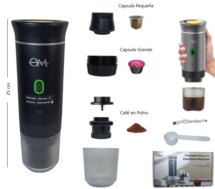 CAFETERA EXPRESSO PORTATIL 3 EN 1 OM-C301