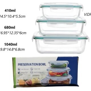 SET DE TAPPER/VIANDA HERMETICA DE VIDRIO 3PCS