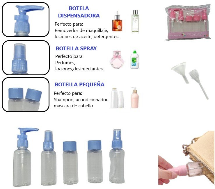 KIT DE VIAJE BOTELLAS PARA COSMETICOS 7PCS