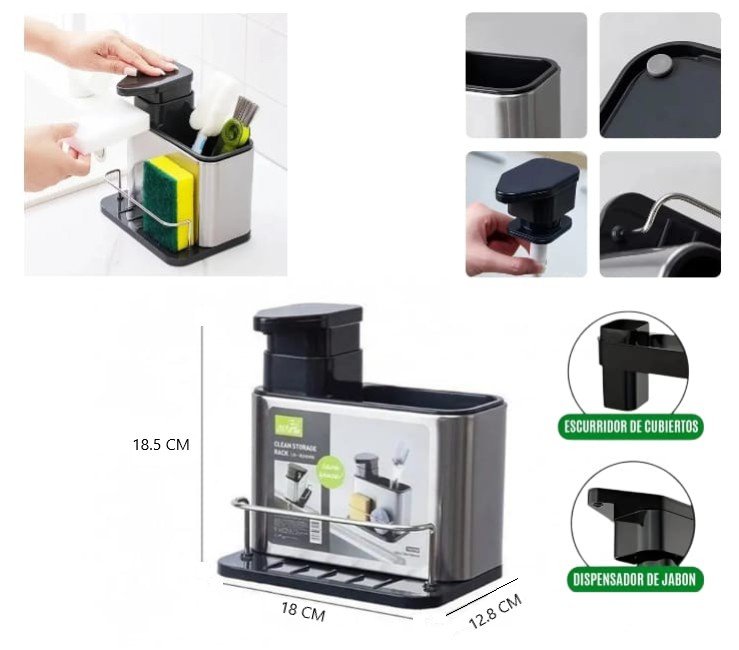 DISPENSER DE DETERGENTE CON PORTA ESPONJA