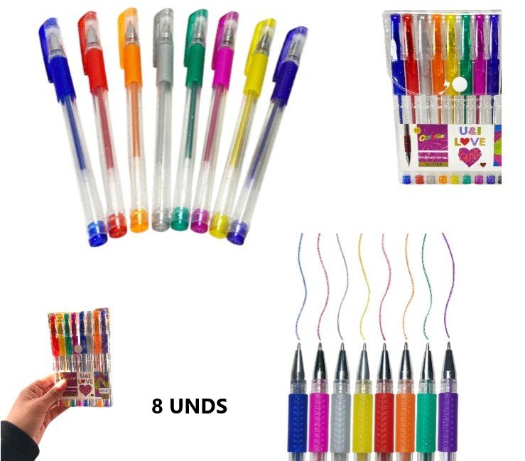 BOLIGRAFO C/PURPURINA COLORES SET X 8U.