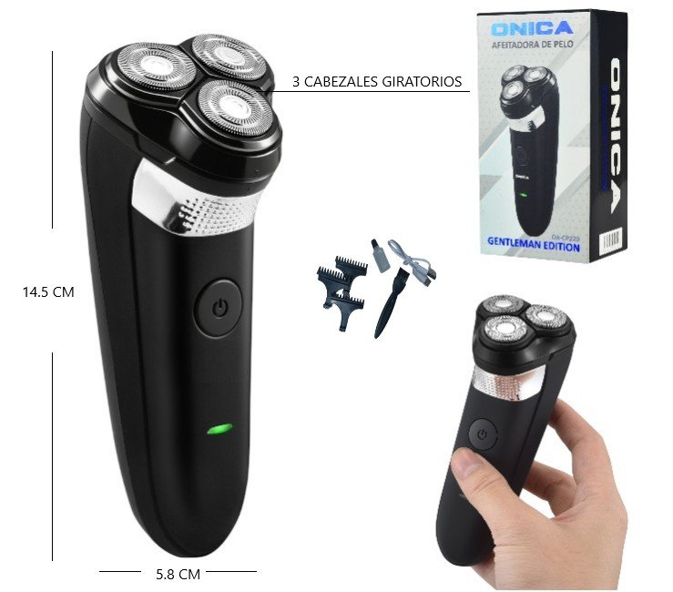 CORTA BARBA ONICA DE 3 CABEZALES RECARGABLE