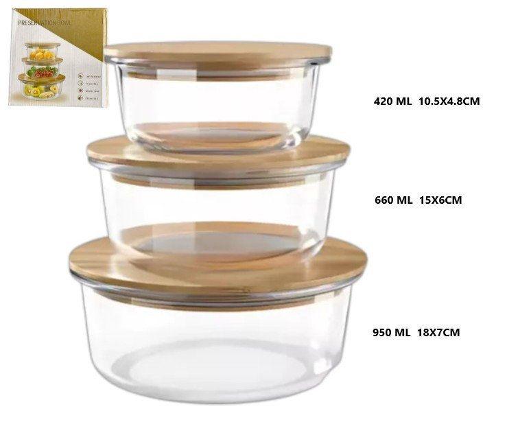 SET X 3PCS. TAPPER DE VIDRIO TAPA DE BAMBU